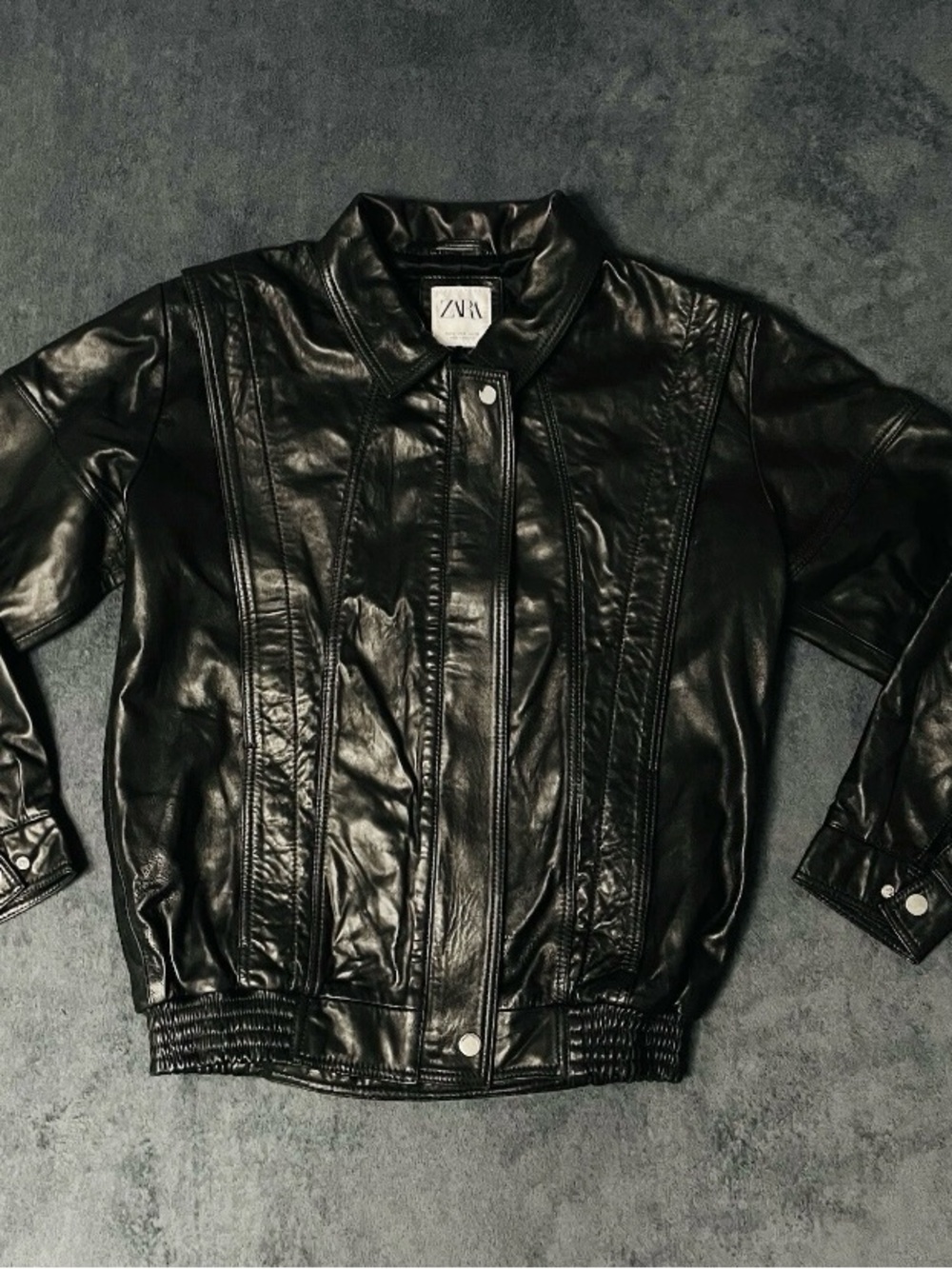Zara Soft Leather Bomber Jacket Womens S Black Lambskin Retro Rock Vibes